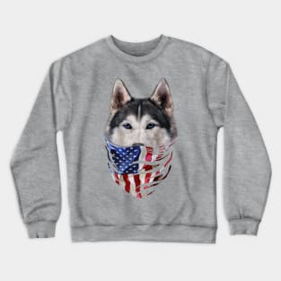 Patriot Siberian Husky In Usa America Bandana Dog Crewneck Sweatshirt